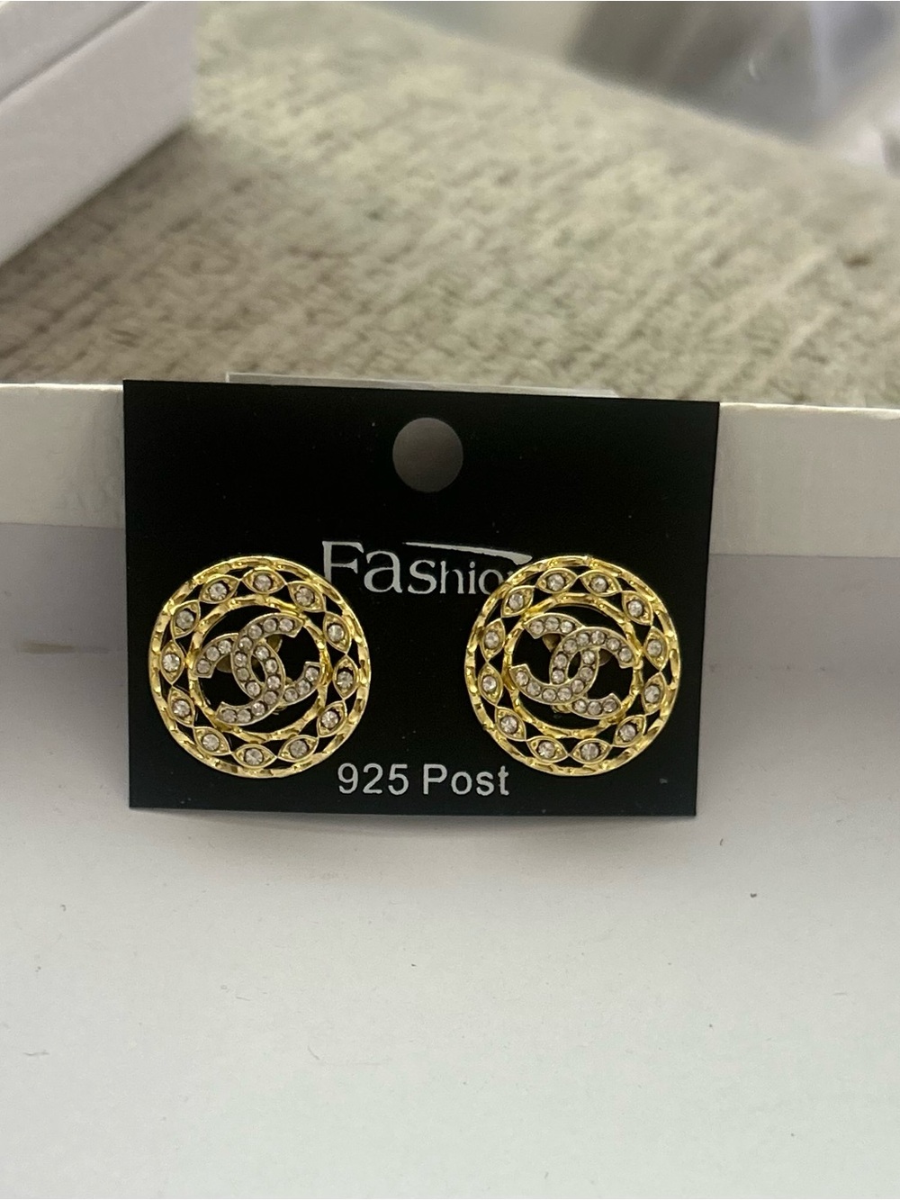 Gold Tone Crystal Style Round Stud Earrings -New, fashion jewelry